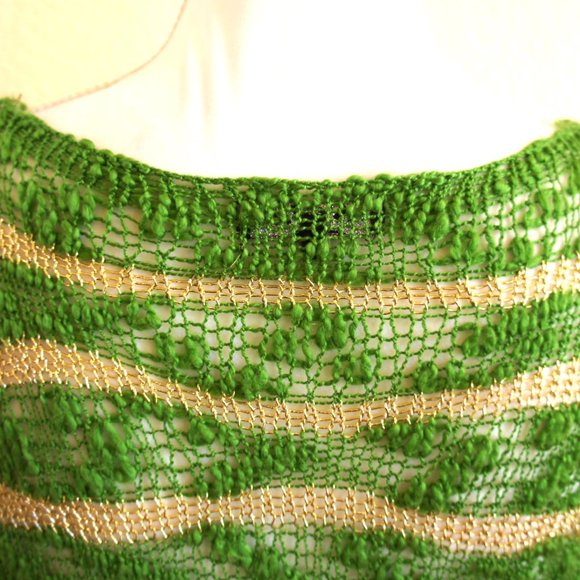 NWOT-Green & Gold Sheer Mesh Sweater - Picture 9 of 9